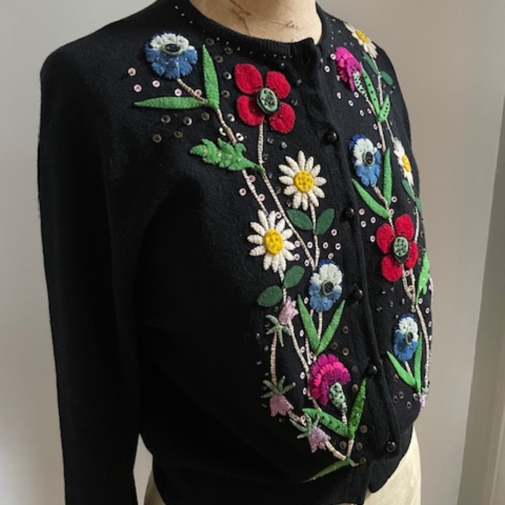 Vintage I.Magnin Embellished Cotton Cashmere Sweater